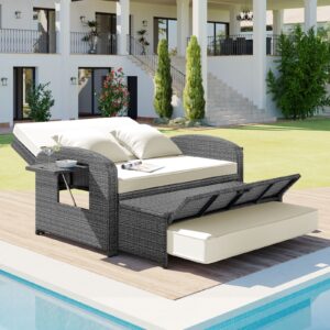 TOPMAX PE Wicker Rattan Double Chaise Lounge, 2-Person Adjustable Daybed - Image 4