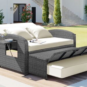 TOPMAX PE Wicker Rattan Double Chaise Lounge, 2-Person Adjustable Daybed - Image 9