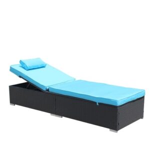 Patio Reclining Rattan Lounge Chair Chaise Couch Cushioned With Glass Coffee Table - Image 7