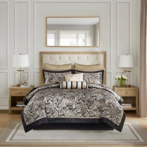 12 Piece Comforter Set With Cotton Bed Sheets Black Full - Image 1