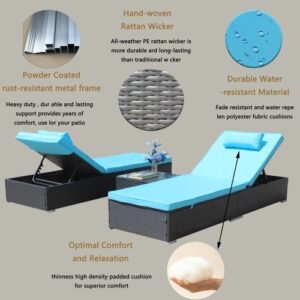 Patio Reclining Rattan Lounge Chair Chaise Couch Cushioned With Glass Coffee Table - Image 3