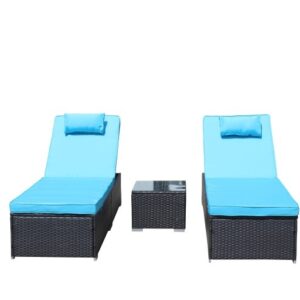 Patio Reclining Rattan Lounge Chair Chaise Couch Cushioned With Glass Coffee Table - Image 2