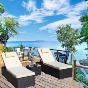 Patio Reclining Rattan Lounge Chair Chaise Couch Cushioned With Glass Coffee Table - Image 4