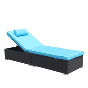 Patio Reclining Rattan Lounge Chair Chaise Couch Cushioned With Glass Coffee Table - Image 4