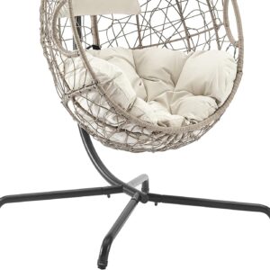 Patio Swing Egg Chair Basket Rattan Hanging Lounge Chair with Stand and Cushions - Image 5