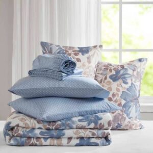 Floral Comforter Set With Bed Sheets Blue Queen - Image 9