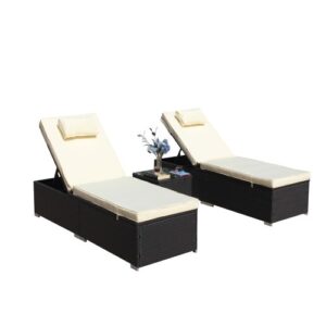 Patio Reclining Rattan Lounge Chair Chaise Couch Cushioned With Glass Coffee Table - Image 7