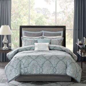 12 Piece Comforter Set With Cotton Bed Sheets Blue King - Image 1