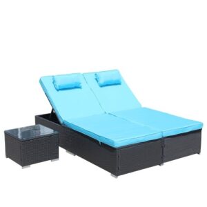 Patio Reclining Rattan Lounge Chair Chaise Couch Cushioned With Glass Coffee Table - Image 9