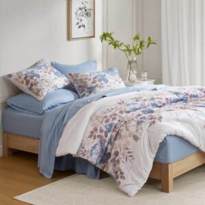 Floral Comforter Set With Bed Sheets Blue Queen - Image 1