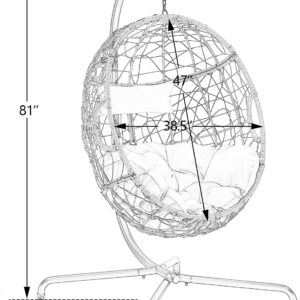 Patio Swing Egg Chair Basket Rattan Hanging Lounge Chair with Stand and Cushions - Image 3